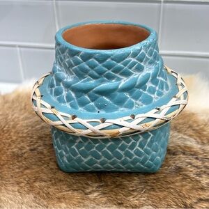 Vtg Hallmark Laurel Creek Ceramic Vase Planter Natural Cane Rattan Woven Accent